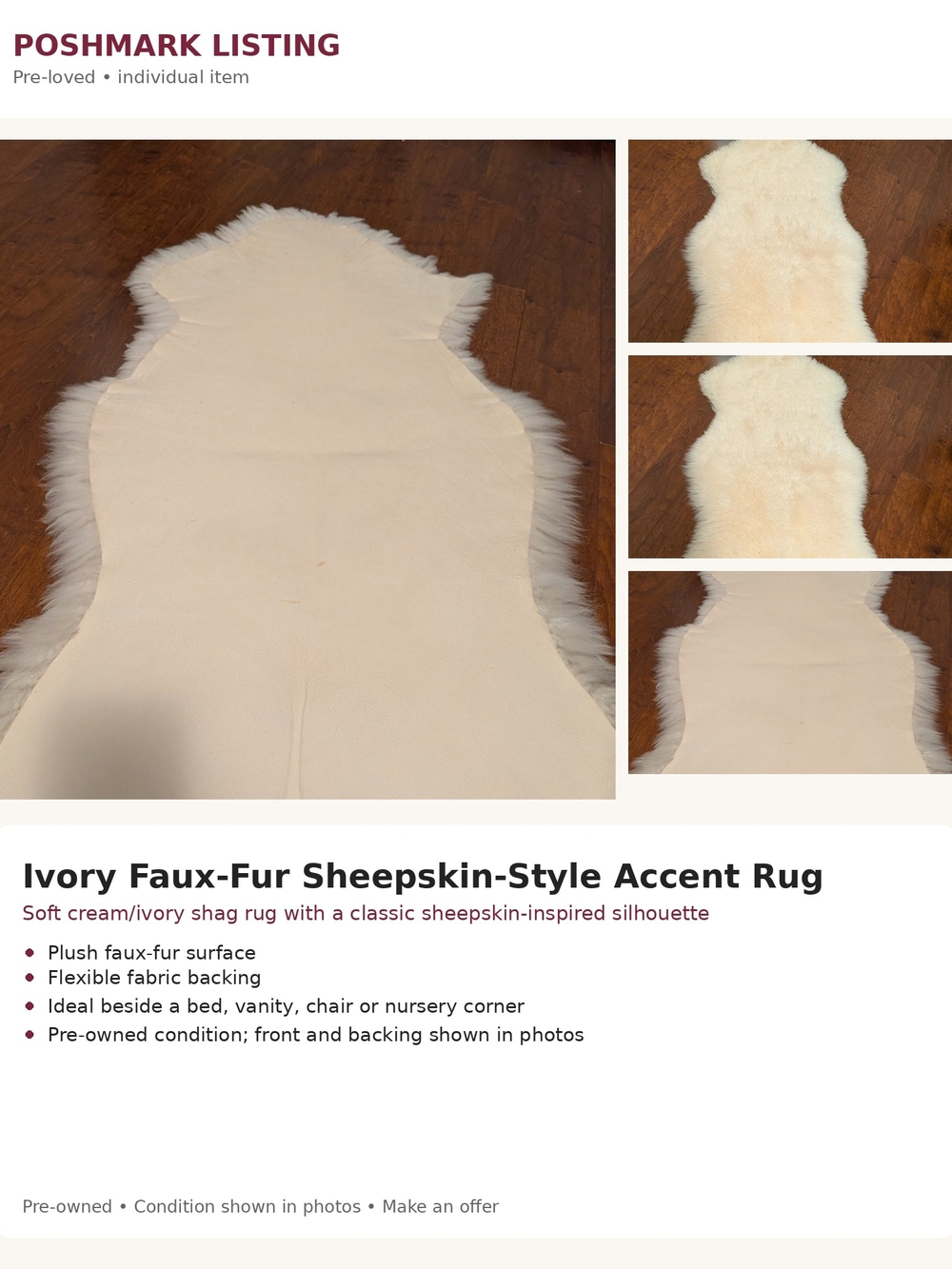 Ivory Faux-Fur Sheepskin-Style Accent Rug - Neutral Home Accent